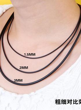 纯银扣黑色皮绳项链绳子挂件绳挂坠绳男女款戒指玉佩黄金吊坠挂绳