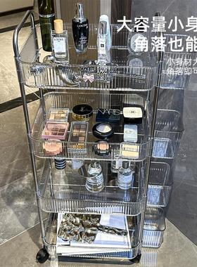 亚克力化妆品小推车床边挂篮零食收纳架子卫生间落地可移动置物架