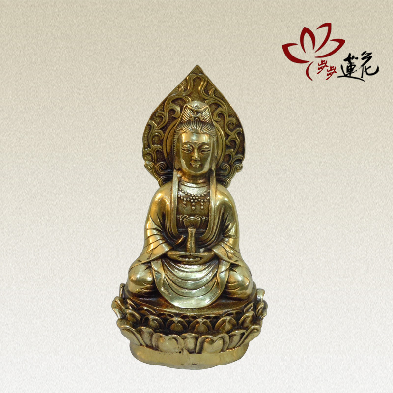 抖音新款步步纯铜四圣佛摆件莲花 傲彩摆件