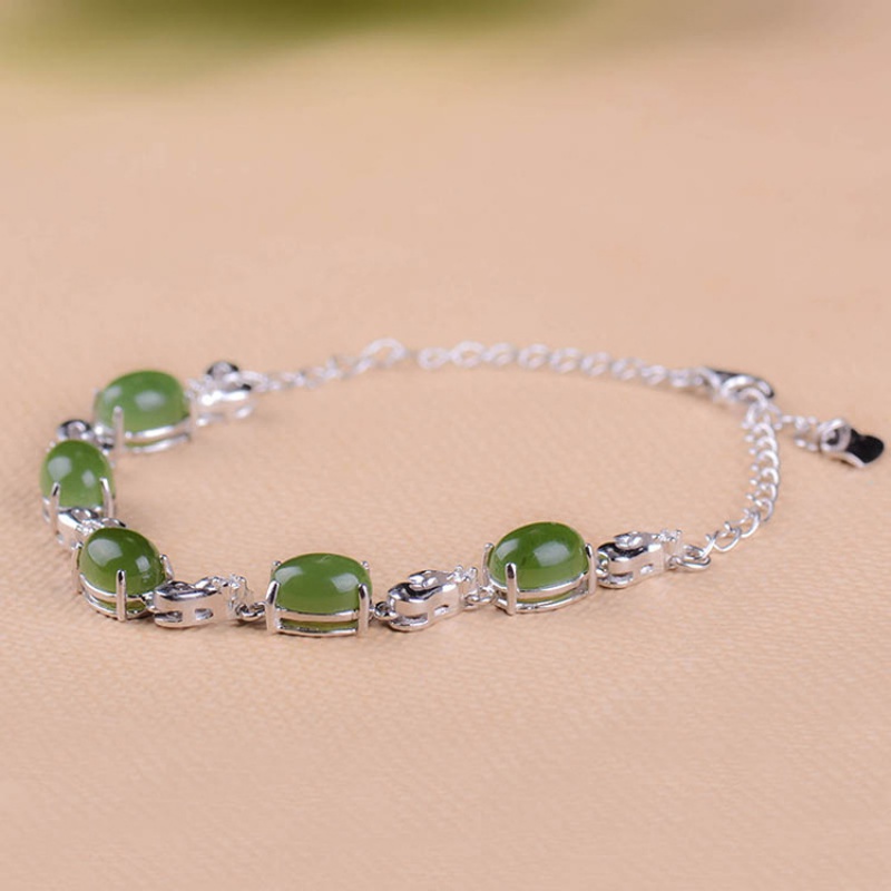 抖音新款女款925银镶嵌手碧玉手链 傲彩手链