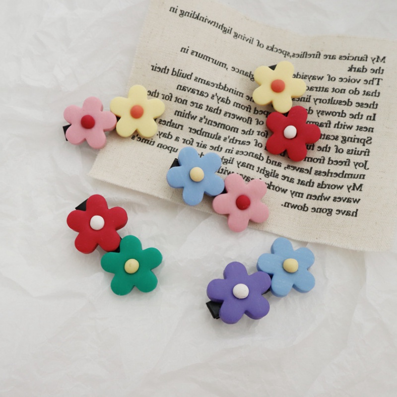 抖音新款童趣软陶小花ins一字夹 傲彩发饰
