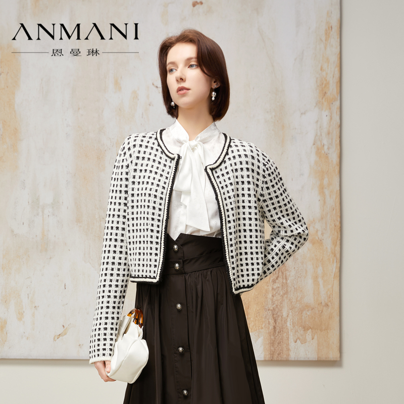 ANMANI恩曼琳24早春新款小香风格纹肌理感针织开衫外套EANEAI05 - 图0