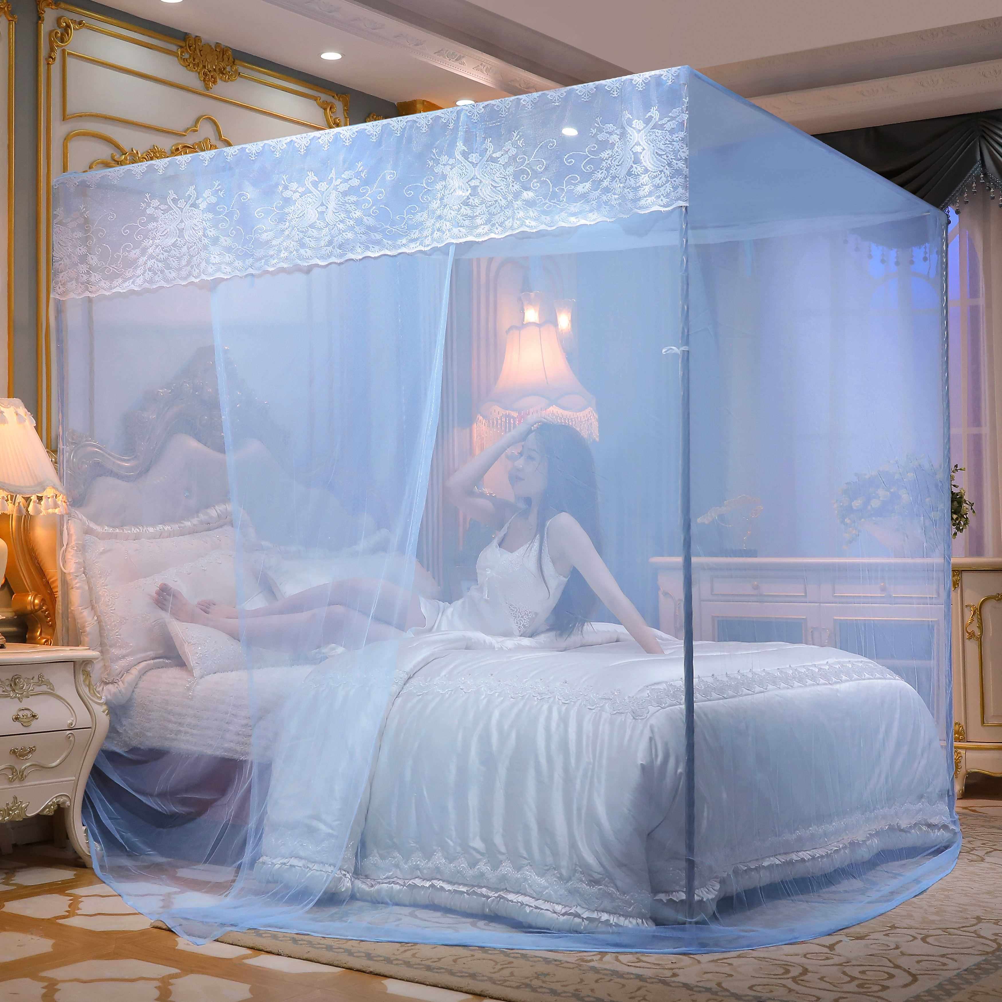 免安装加密蚊帐家用宿舍学生单开门宫廷老式落地不锈钢加厚支架