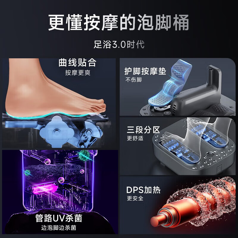 HITH星曼杀菌泡脚桶家用智能全自动恒温加热洗脚盆电动按摩足浴盆