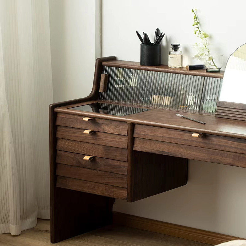 北美黑胡桃木梳妆台轻奢原木女生网红化妆桌可移动玻璃化妆台,淘宝优惠券,粉丝福利购,淘宝优惠卷