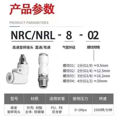 L型直角360度 万向弯通高速旋转气动快插快速气管接头NRL/NRC8-02 - 图2