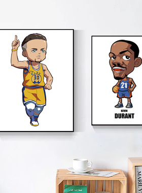 NBA球星卡通挂画科比詹姆斯库里周边装饰画儿童房卧室篮球馆壁画