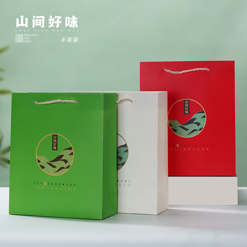 中国风茶叶手提袋通用一斤绿茶红茶包装袋定制加厚白卡纸礼品袋