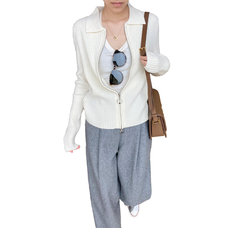 拉链polo领针织外套女2022新款毛衣 myblun毛衣