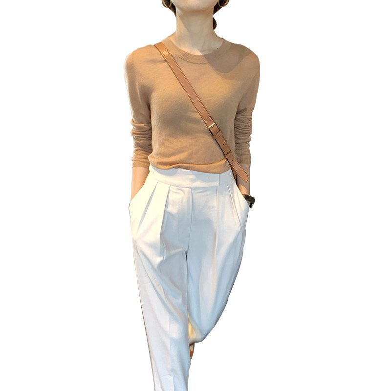 100%纯羊毛针织衫纯色长袖女t恤 myblun毛针织衫