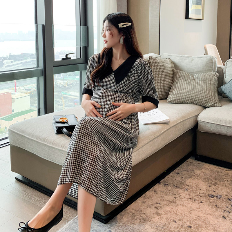 孕妇夏季雪纺潮妈短袖中长款显瘦 魔法鹿连衣裙