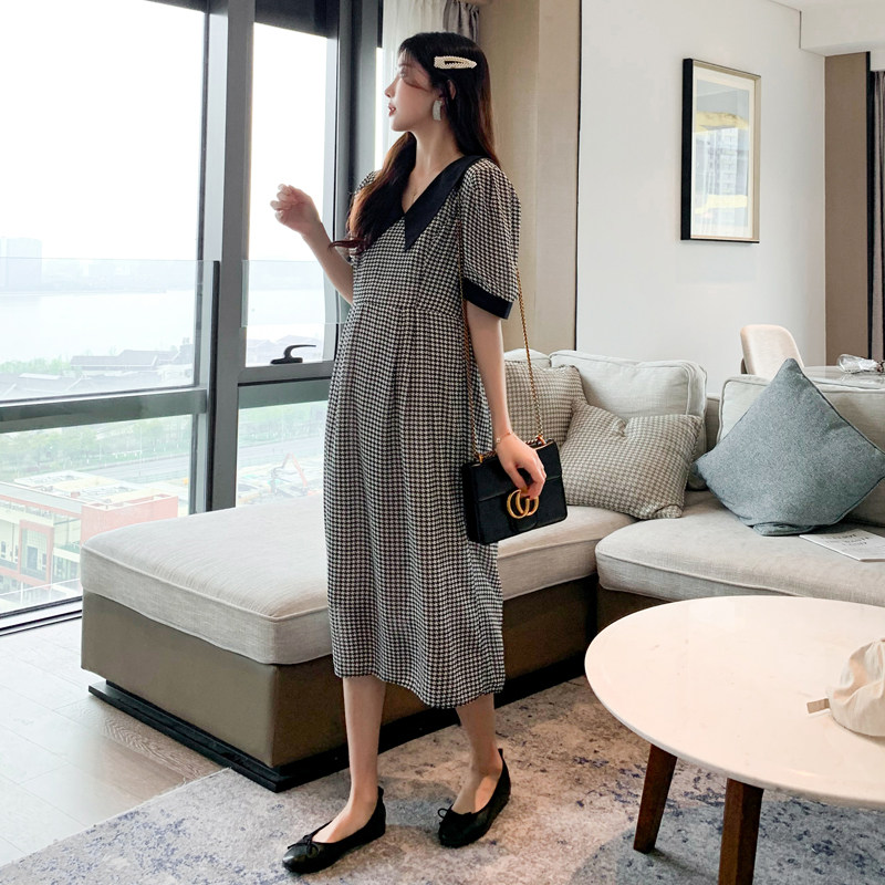 孕妇夏季雪纺潮妈短袖中长款显瘦 魔法鹿连衣裙