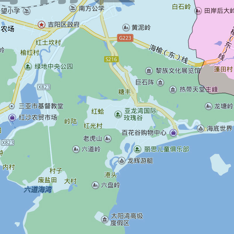 三亚市地图90cm现货海南省区域颜色划分图片交通行政高清贴图新款