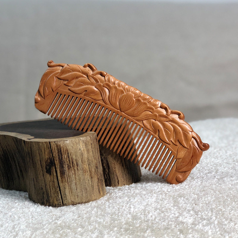抖音同款桃木梳双面雕刻按摩卷发梳 玄翠峰发饰