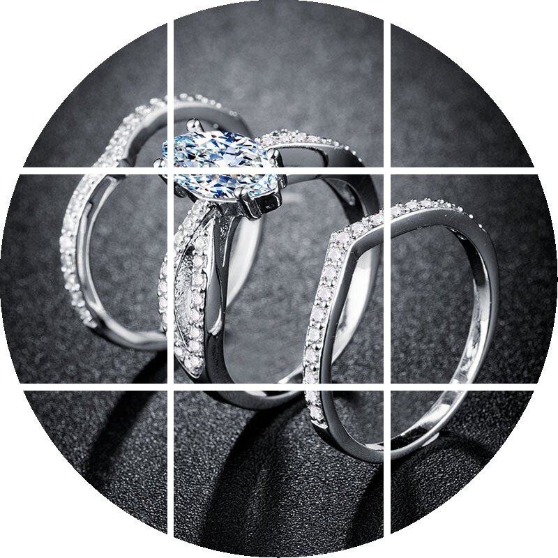 时尚锆石925银18k金三件套戒戒指 玄翠峰戒指/指环