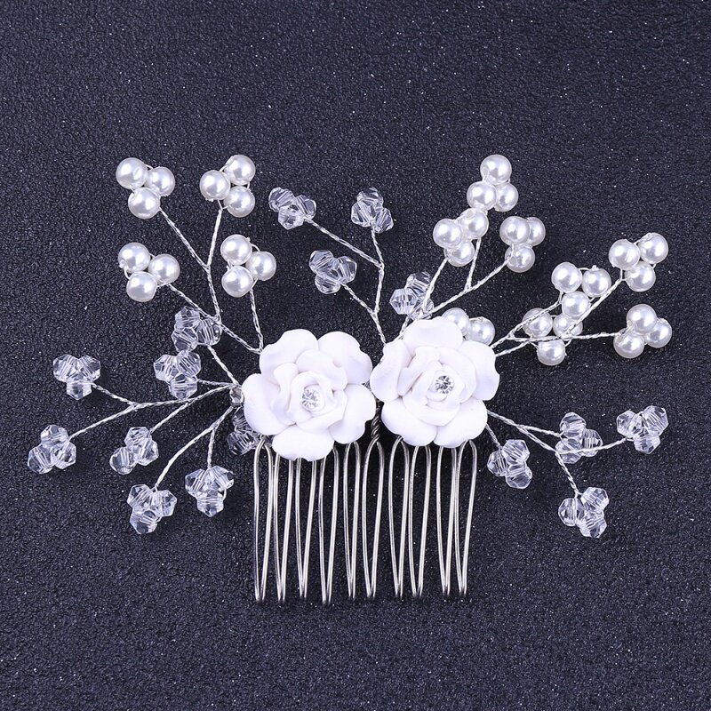 抖音同款新娘手工珍珠软陶花卉发带 玄翠峰发饰