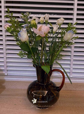 琥珀创意花瓶手工玻璃花瓶装饰摆件中古风水壶花瓶摆件两用