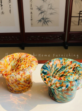 中古风复古多色斑点琉璃花瓶客装饰摆件电视柜玄关蜡台杯台面花瓶
