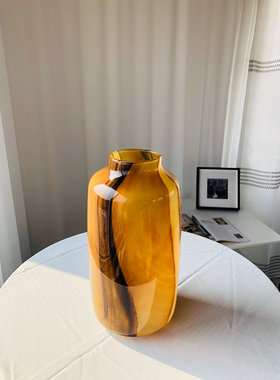轻奢创意吹制玻璃条纹玻璃花瓶高级感家居客厅茶几插花器