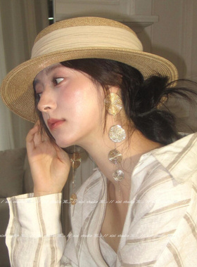 小众设计感欧美豹纹圆片流苏耳环