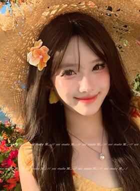 橙色花朵发夹女绝美前额刘海边夹