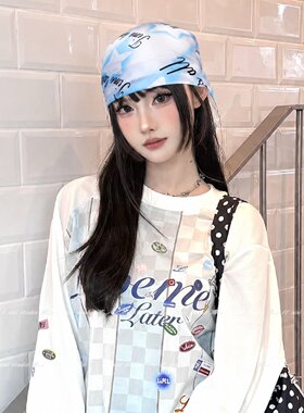 复古蓝色星星字母抹胸丝巾