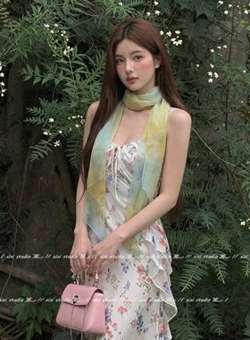 森系长条丝巾飘带小众高级感项链