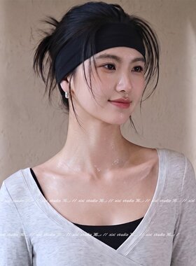 黑色弹力针织运动头箍女款