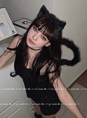 万圣节黑色毛绒猫耳朵发夹发饰