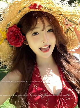 红色牡丹花朵发夹明艳大气侧边夹