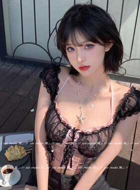甜酷风蓝色锆石海星项链吊坠颈链