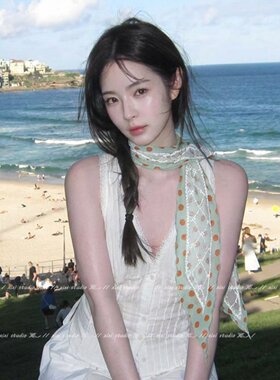 绿色波点蕾丝丝巾系脖度假风项链