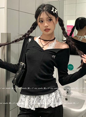 韩系黑色十字架串珠项链叠戴颈链