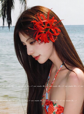 红色彼岸花朵鸭嘴夹女刘海侧边夹