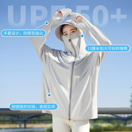 防晒衣女2026新款冰凉感透气宽松夏季防紫外线upf50+大帽檐防晒服 - 图0