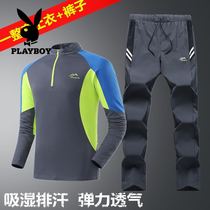 Flowers Playboy Outdoor Speed Dry Clothes Sports Suit Mens Long Sleeve Speed Dry T-Shirt Mountaineering Elastic Breathable Quick Dry Long Pants