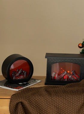 圣诞节装饰摆件仿真壁炉火焰灯圣诞创意礼物桌面复古软装氛围布置