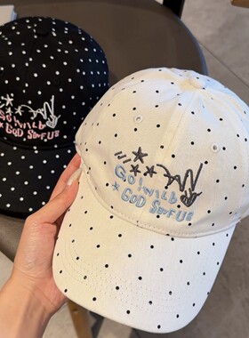 韩版刺绣波点棒球帽女百搭显脸小黑白色鸭舌帽遮阳星星鸭舌帽子