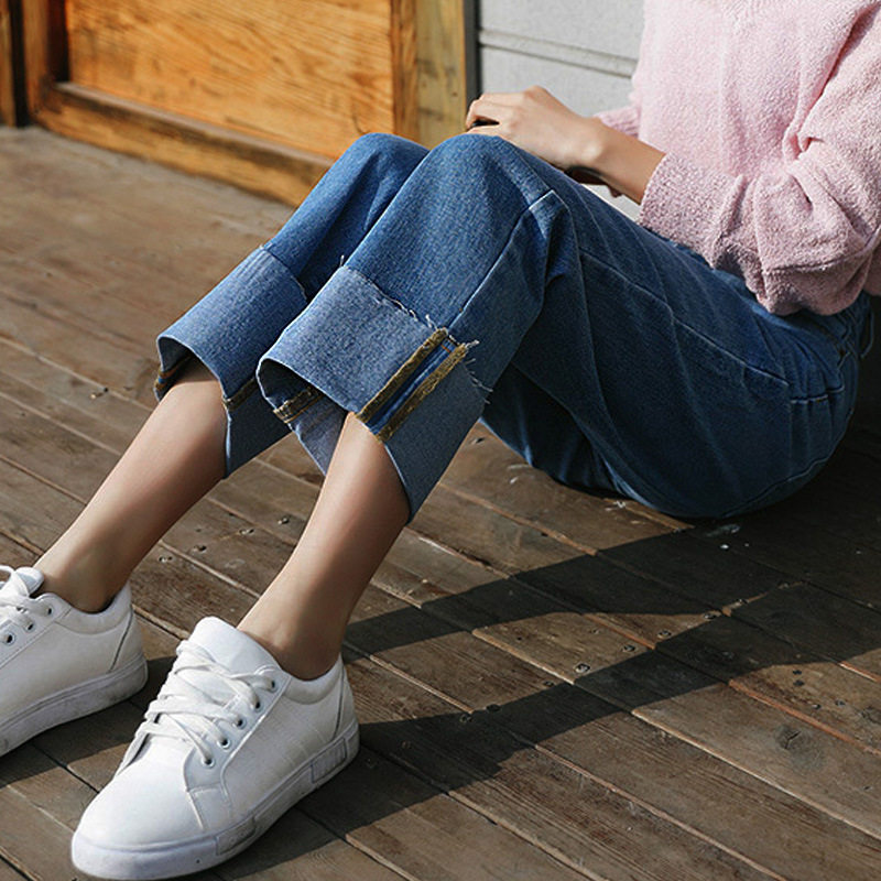 孕妇阔腿裤春夏翻边裤脚宽松牛仔裤 伊丹碧孕妇打底裤