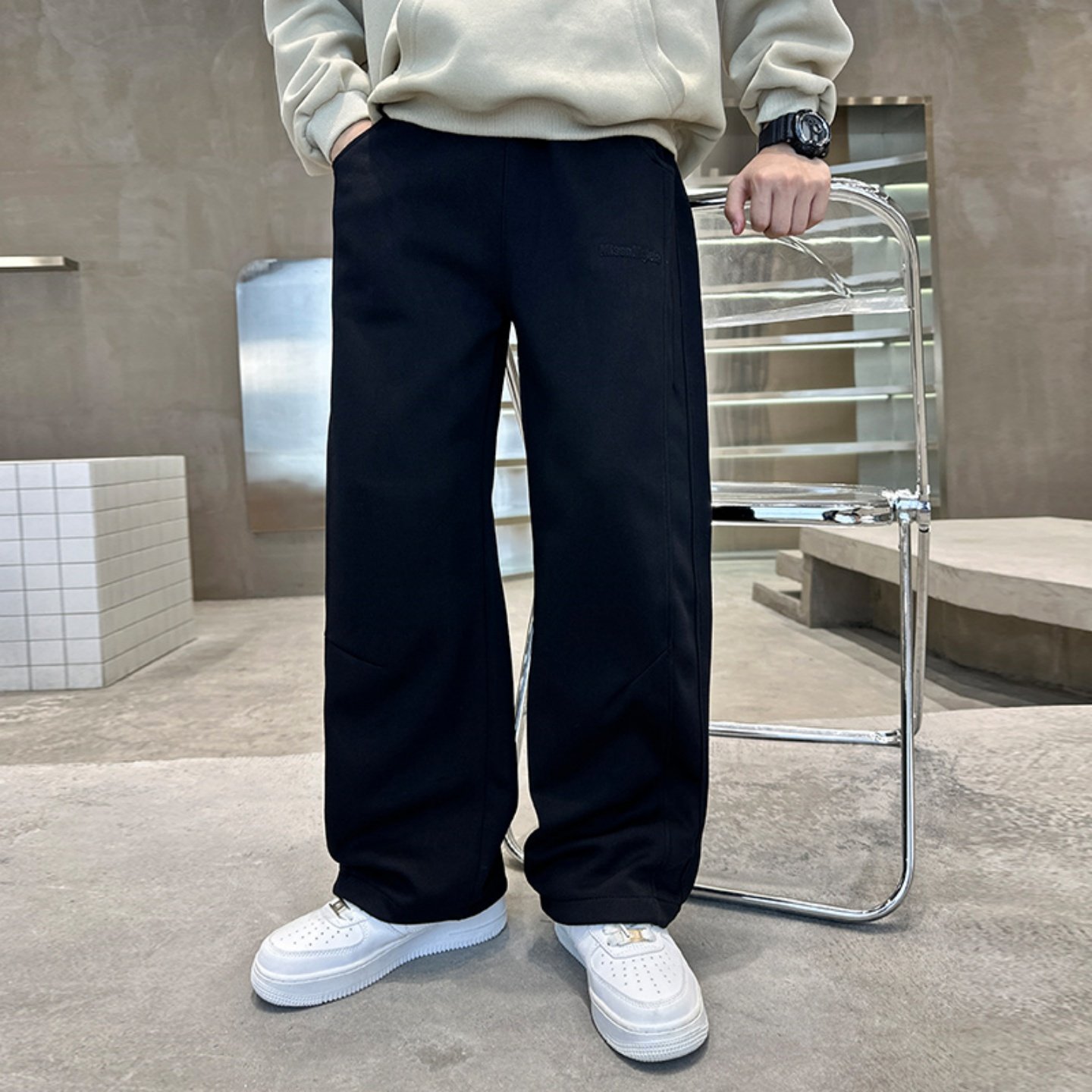 男童春秋新款阔腿运动裤2026新款儿童裤子初中生休闲压花针织卫裤,淘宝优惠券,粉丝福利购,淘宝优惠卷