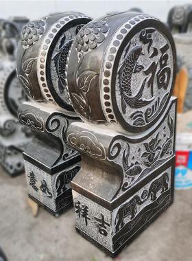家用门口貔貅石鼓抱鼓石福字鱼仿古门墩小象石雕招财庭院复古摆件