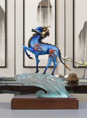 水晶麒麟摆件大号黄铜送子