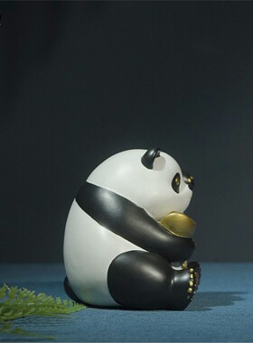 箐铜记卡通国宝熊猫铜摆件客厅玄关家居装饰品送朋友礼物招财进宝