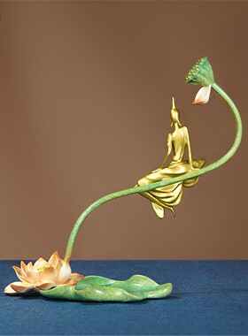 箐铜记《禅意荷韵》铜摆件家居装饰品客厅玄关办公室立体荷花佛像
