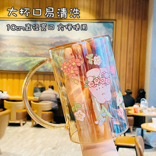 1000ml大容量玻璃杯高颜值卡通喝水杯子带盖子吸管杯耐高温果汁杯 - 图2