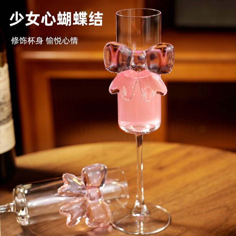 高颜值香槟杯家用水晶玻璃葡萄酒杯子蝴蝶结高脚杯红酒杯礼盒套装 - 图1