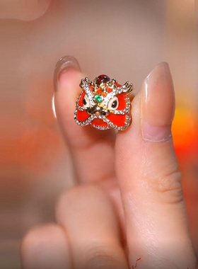 醒狮红色戒指女小众设计高级感