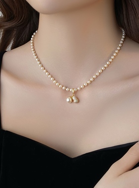 新款好柿发生花生珍珠吊坠项链女