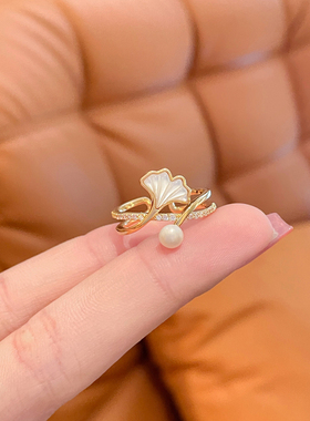 新款银杏叶开口戒指时尚气质女