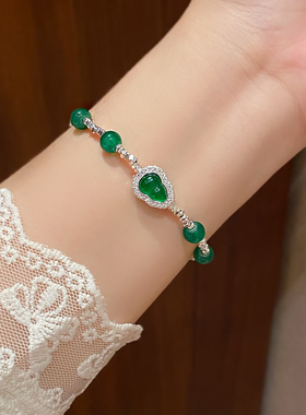新款绿色葫芦碎银子银色手链